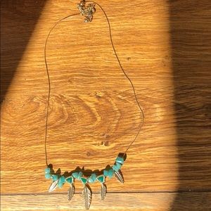 Boho feather necklace turquoise beads